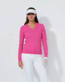 MADALENE CABLE KNIT V-NECK SWEATER | DAILY SPORTS