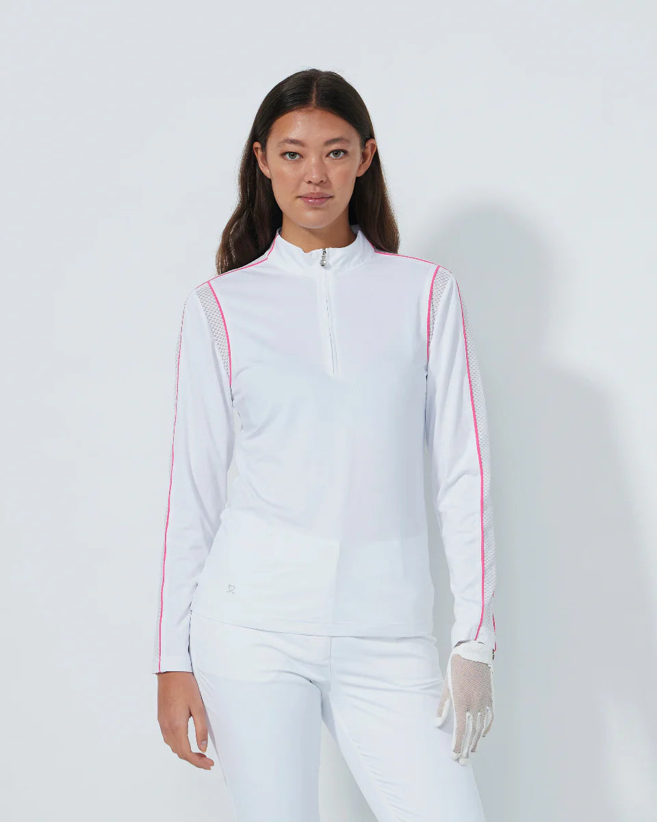 MESH INSERT WHITE LONG SLEEVE TOP-DAILY SPORTS