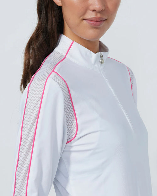 MESH INSERT WHITE LONG SLEEVE TOP-DAILY SPORTS