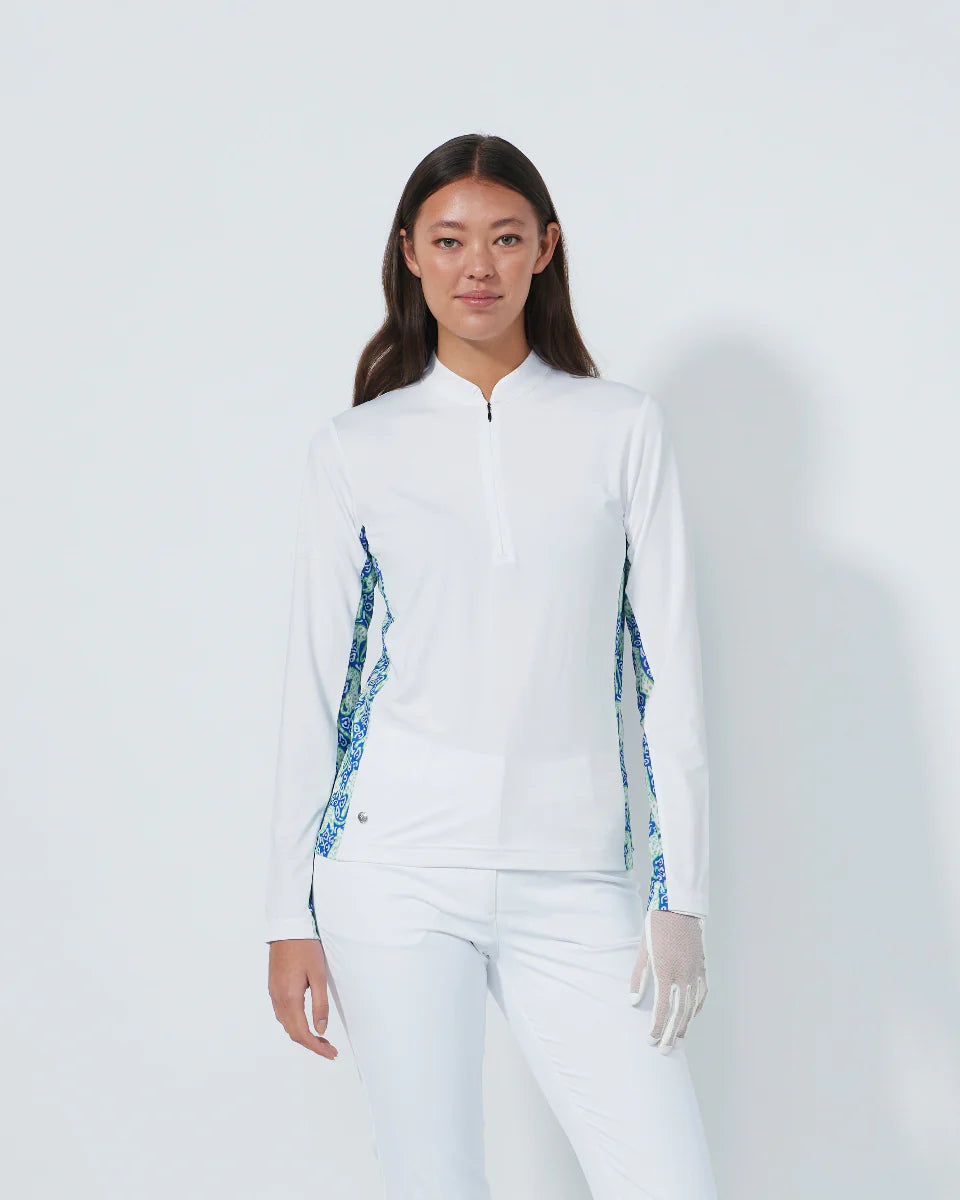 BREEZE WHITE LONG SLEEVE HALF NECK TOP- DAILY SPORTS