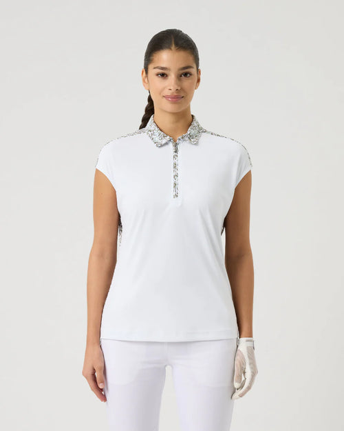 Abstract Swirl Printed Cap Sleeve Polo Shirt-Daily Sports