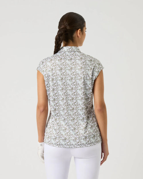 Abstract Swirl Printed Cap Sleeve Polo Shirt-Daily Sports