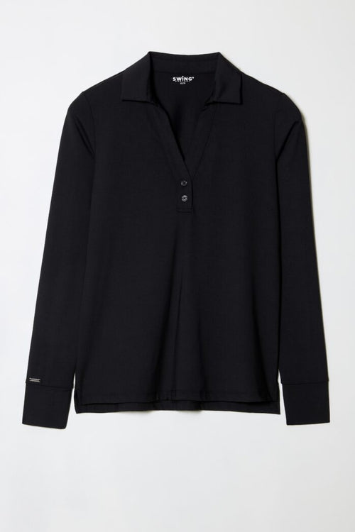 SOLID LONG SLEEVE COLLARED VELOCITY TOP | SWING CONTROL