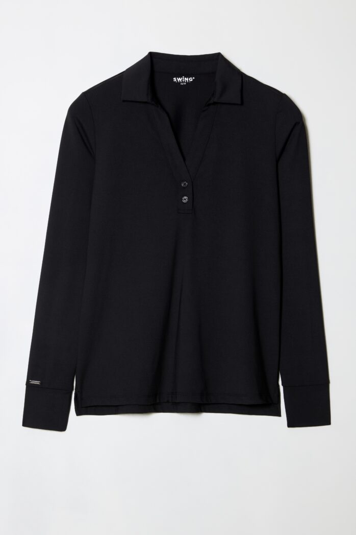 SOLID LONG SLEEVE COLLARED VELOCITY TOP | SWING CONTROL
