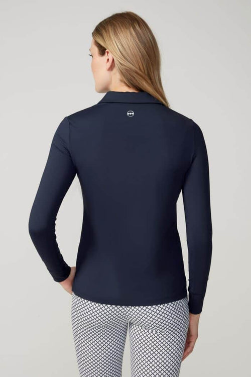 SOLID LONG SLEEVE COLLARED VELOCITY TOP | SWING CONTROL