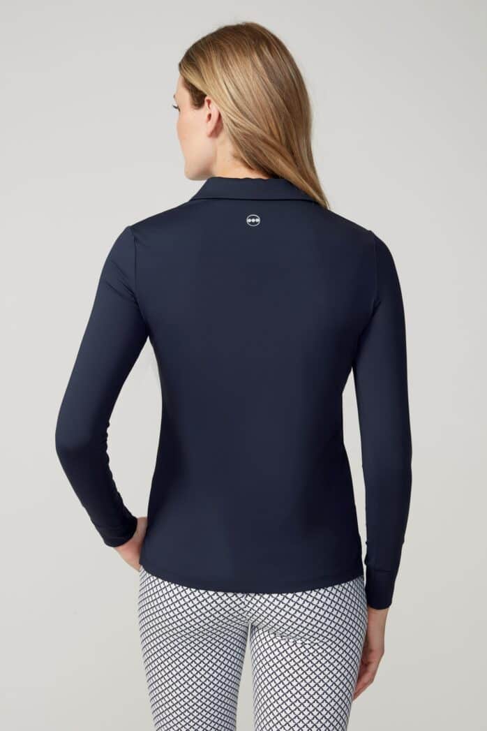 SOLID LONG SLEEVE COLLARED VELOCITY TOP | SWING CONTROL
