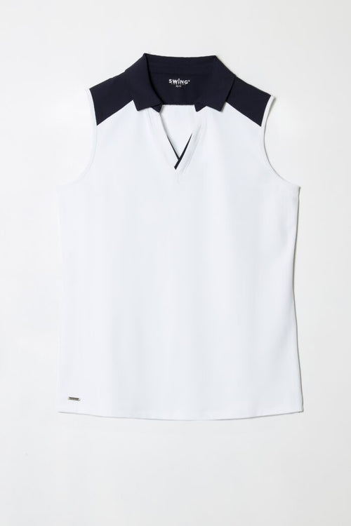 COLOR BLOCK V-NECK SLEEVELESS VELOCITY TOP-SWING CONTROL