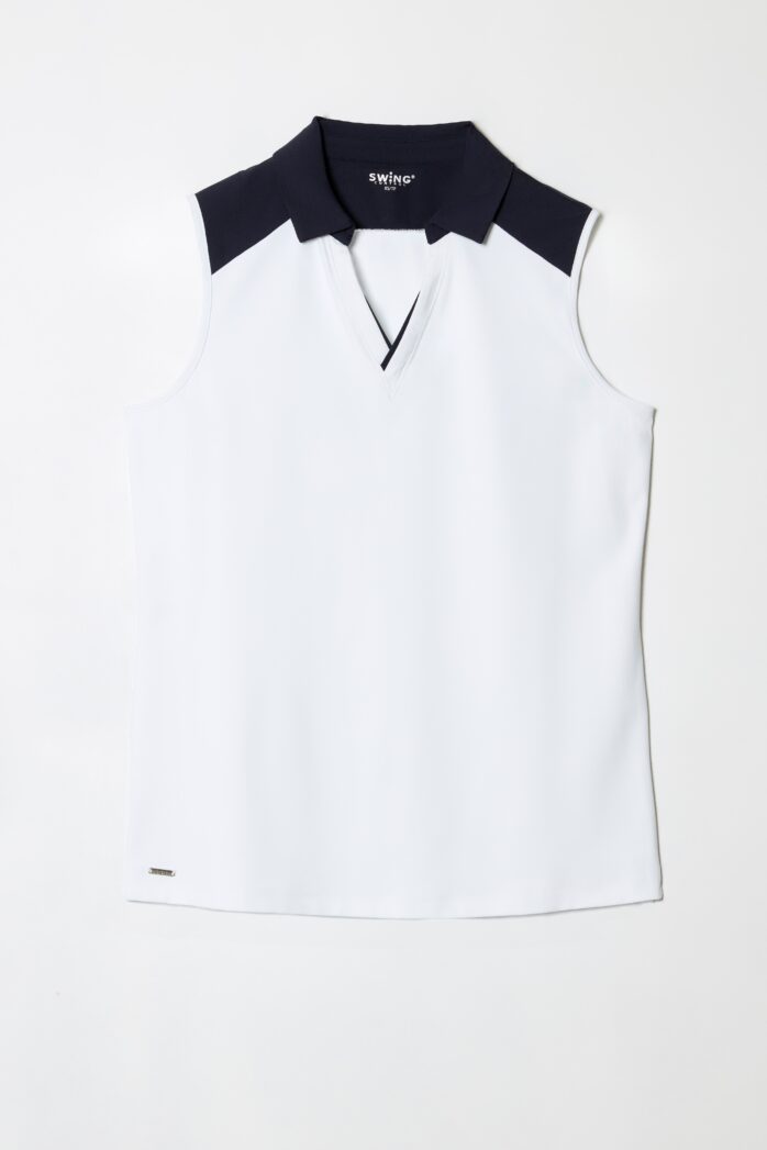 COLOR BLOCK V-NECK SLEEVELESS VELOCITY TOP-SWING CONTROL