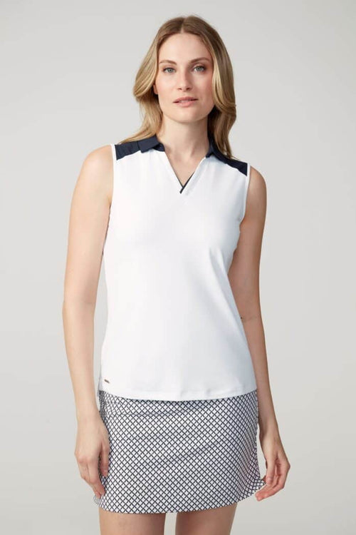 COLOR BLOCK V-NECK SLEEVELESS VELOCITY TOP-SWING CONTROL