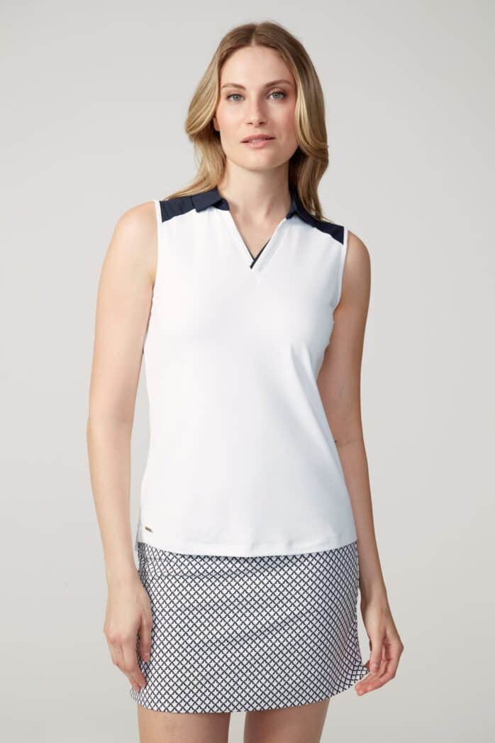 COLOR BLOCK V-NECK SLEEVELESS VELOCITY TOP-SWING CONTROL