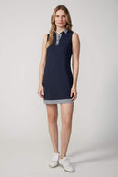 NAVY KEYS SLEEVELESS VELOCITY DRESS