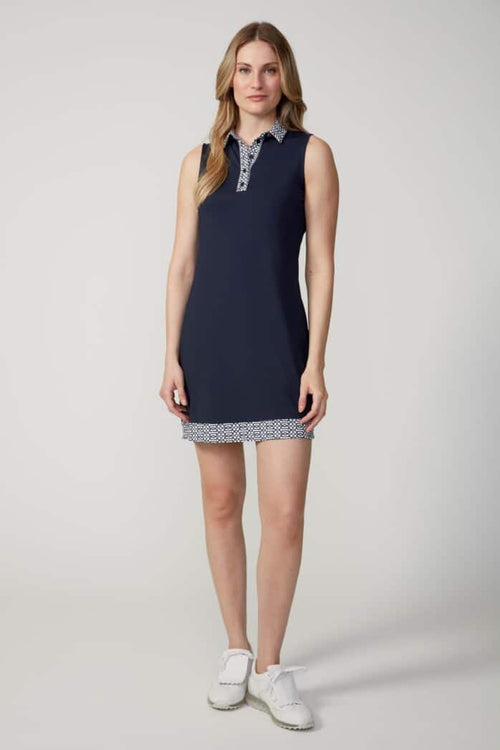 NAVY KEYS SLEEVELESS VELOCITY DRESS