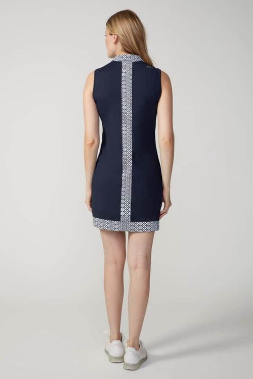 NAVY KEYS SLEEVELESS VELOCITY DRESS