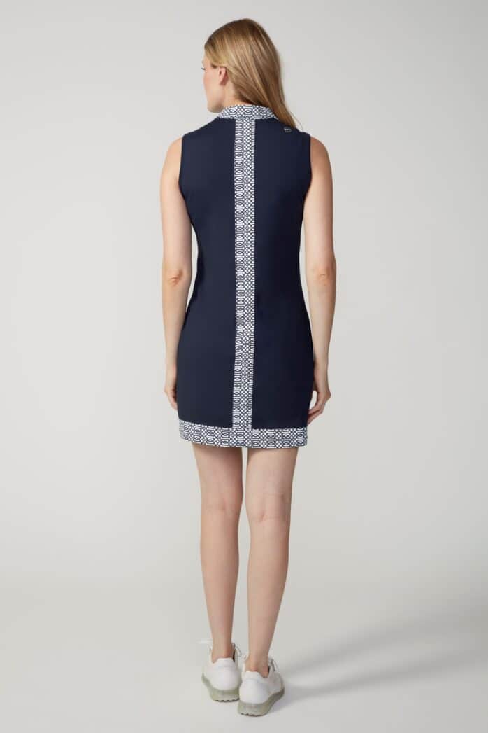 NAVY KEYS SLEEVELESS VELOCITY DRESS