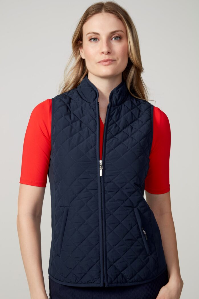QUILTED/RIB ZIPPERED VEST