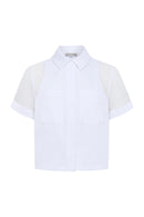 Jade Stretch Poplin & Organza Collared Button Down ANATOMIE