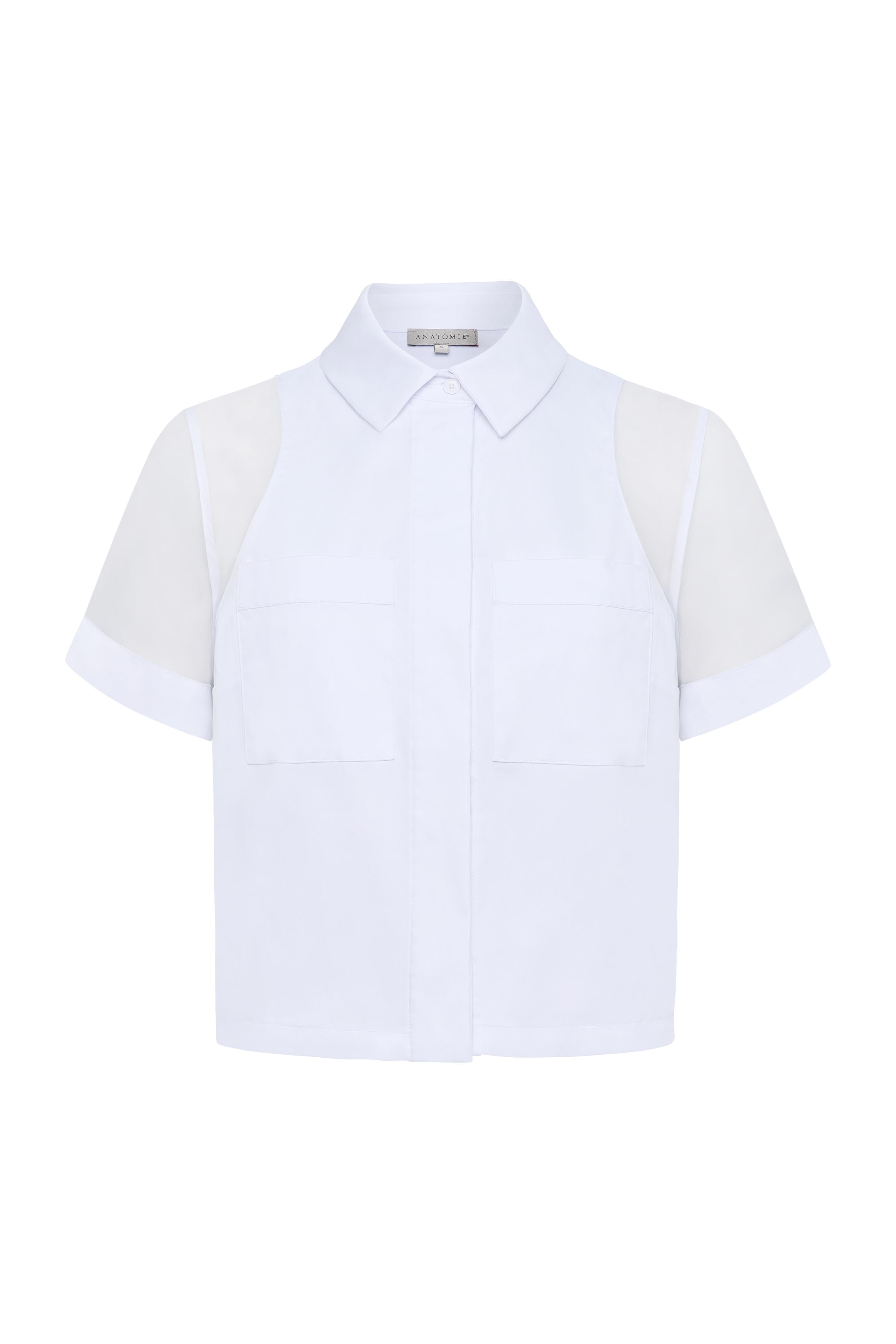 Jade Stretch Poplin & Organza Collared Button Down ANATOMIE