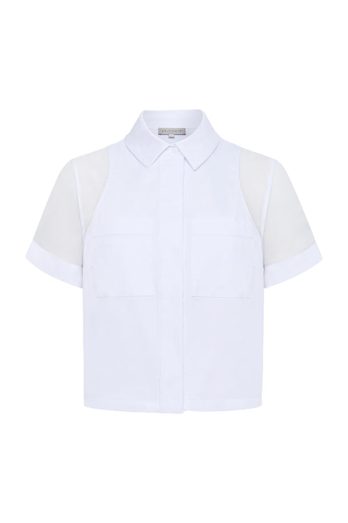 Jade Stretch Poplin & Organza Collared Button Down ANATOMIE