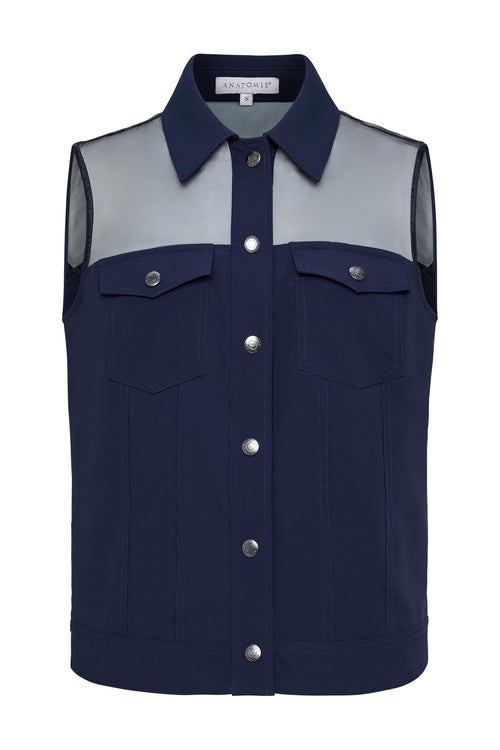 Lenox Organza & Performance Twill Sleeveless Trucker Vest ANATOMIE