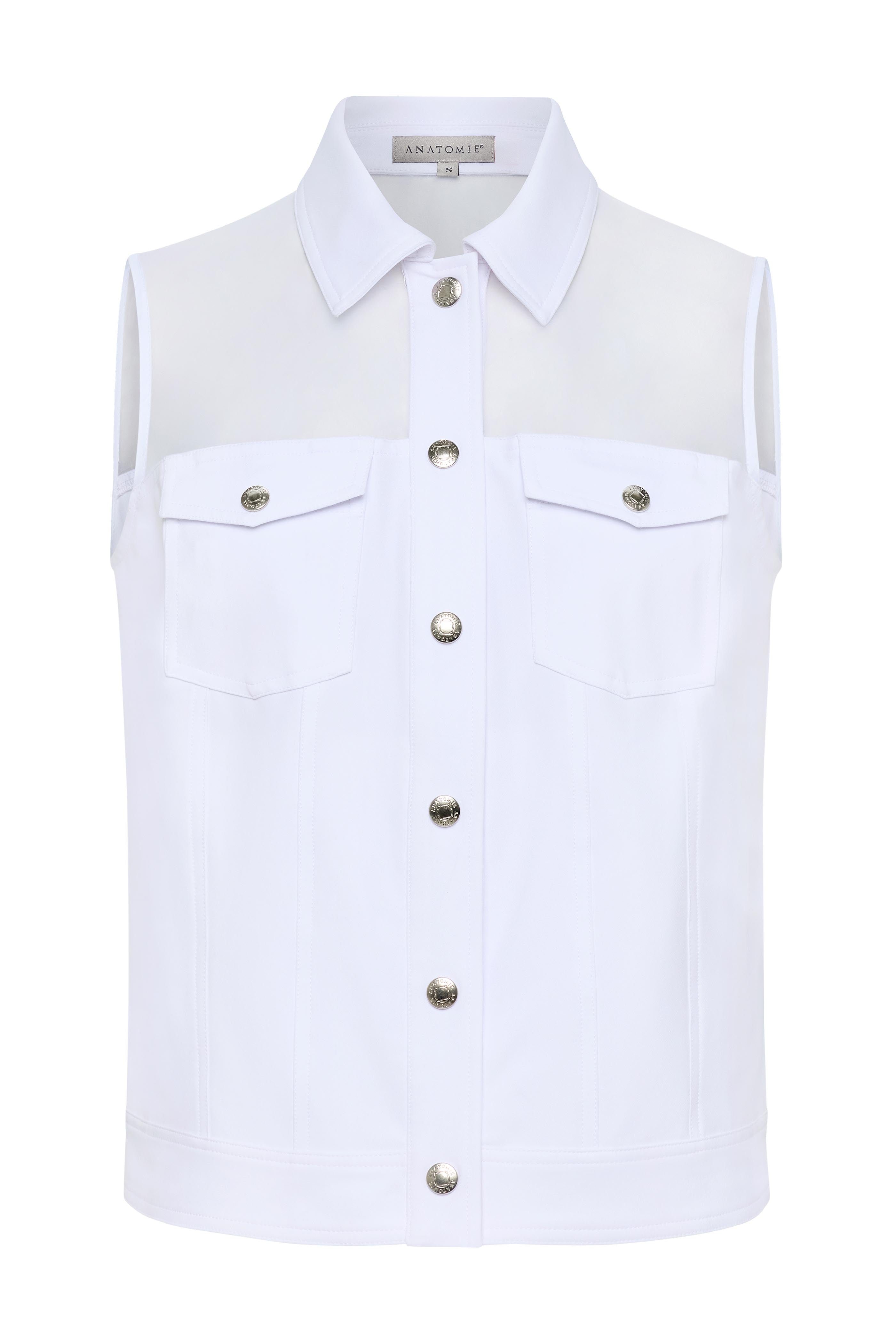 Lenox Organza & Performance Twill Sleeveless Trucker Vest ANATOMIE