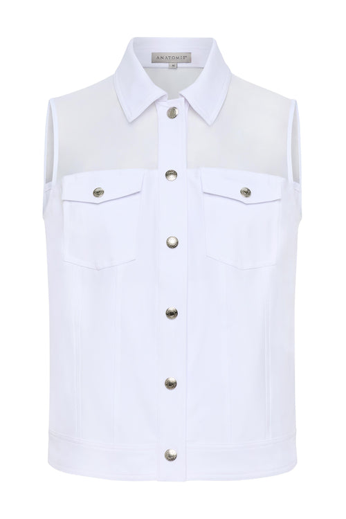 Lenox Organza & Performance Twill Sleeveless Trucker Vest ANATOMIE