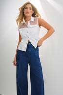 Lenox Organza & Performance Twill Sleeveless Trucker Vest ANATOMIE