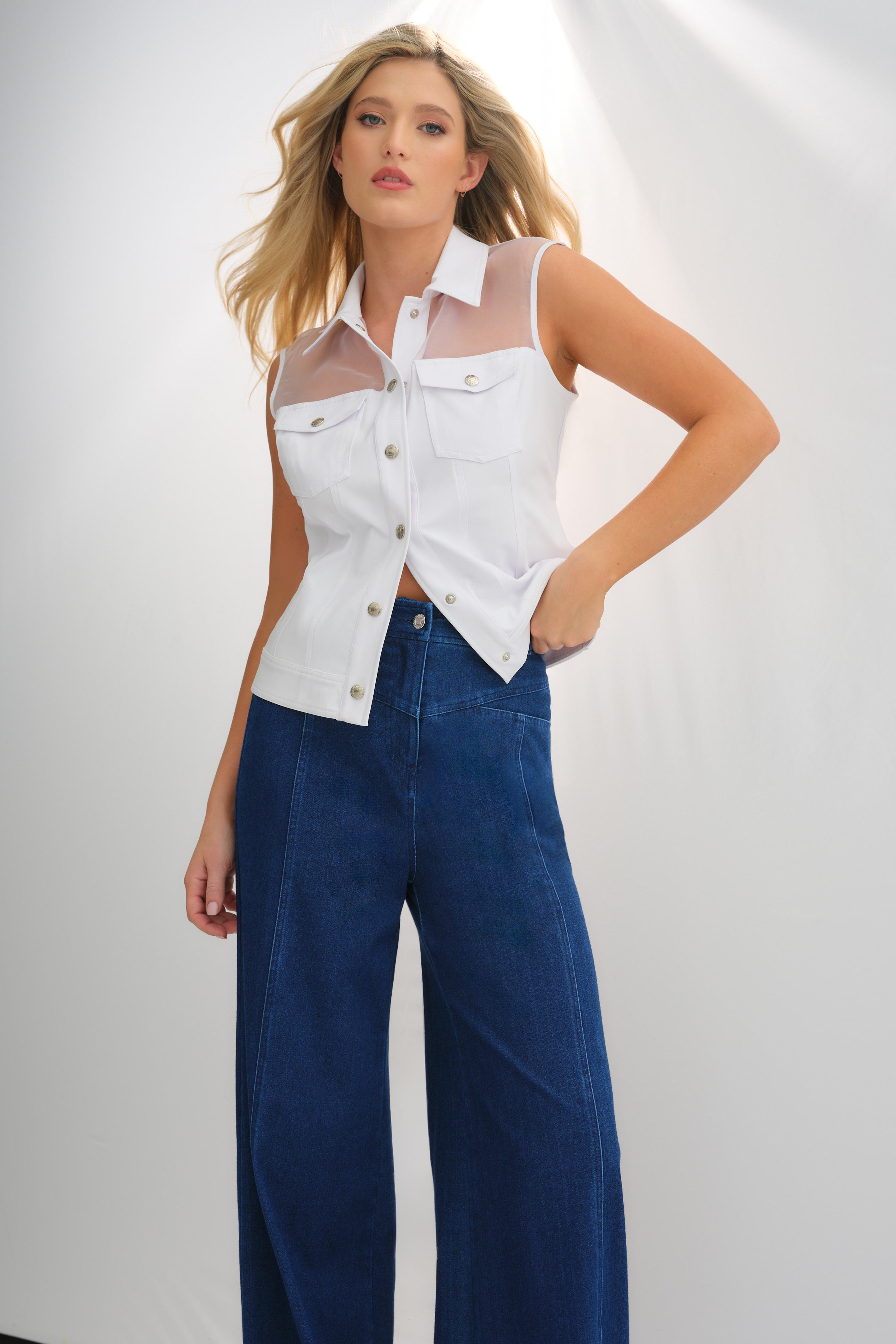 Lenox Organza & Performance Twill Sleeveless Trucker Vest ANATOMIE