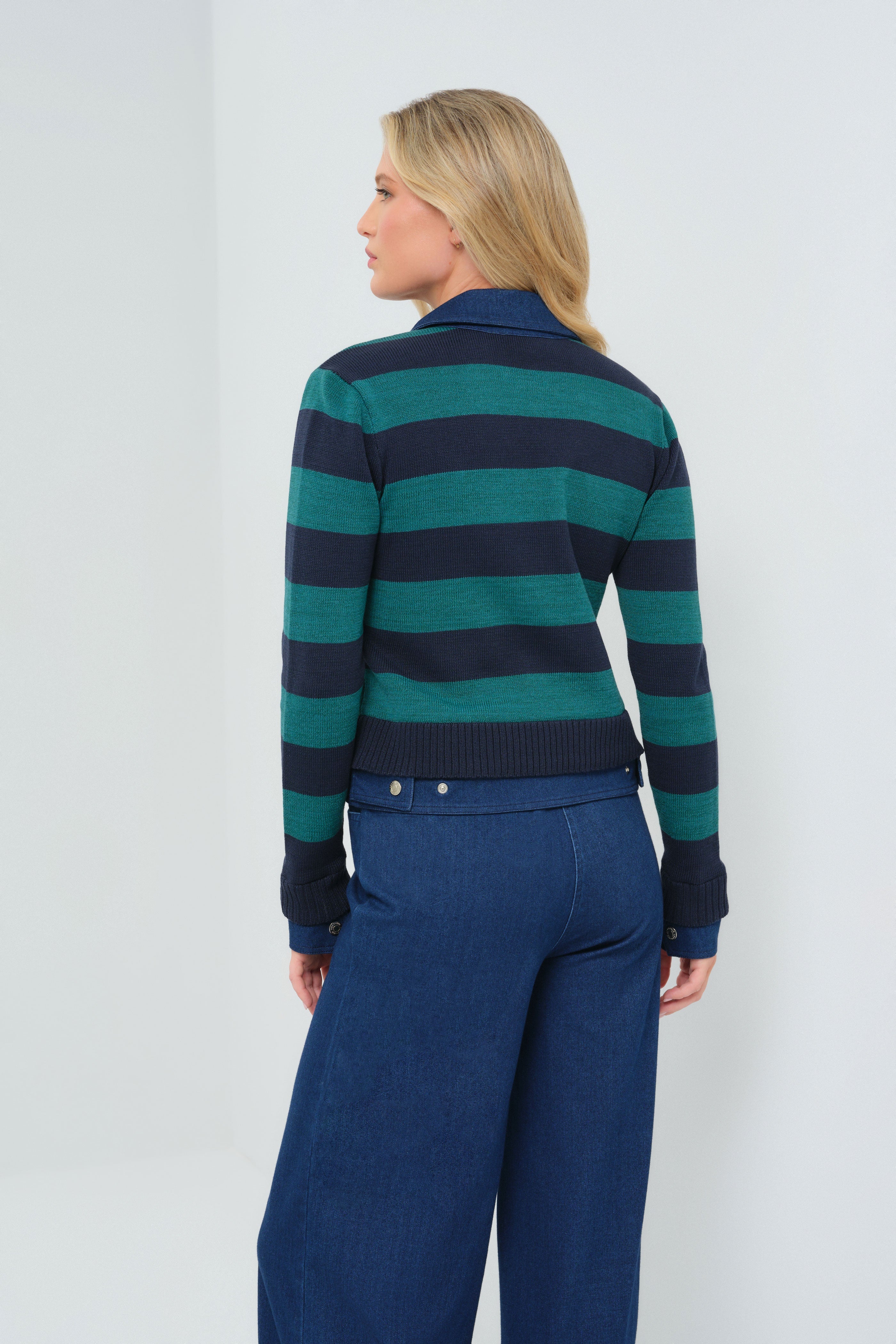 Sienna Sweater Knit & Performance Denim Trucker Jacket ANATOMIE