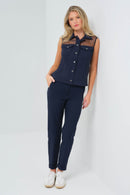 Lenox Organza & Performance Twill Sleeveless Trucker Vest ANATOMIE