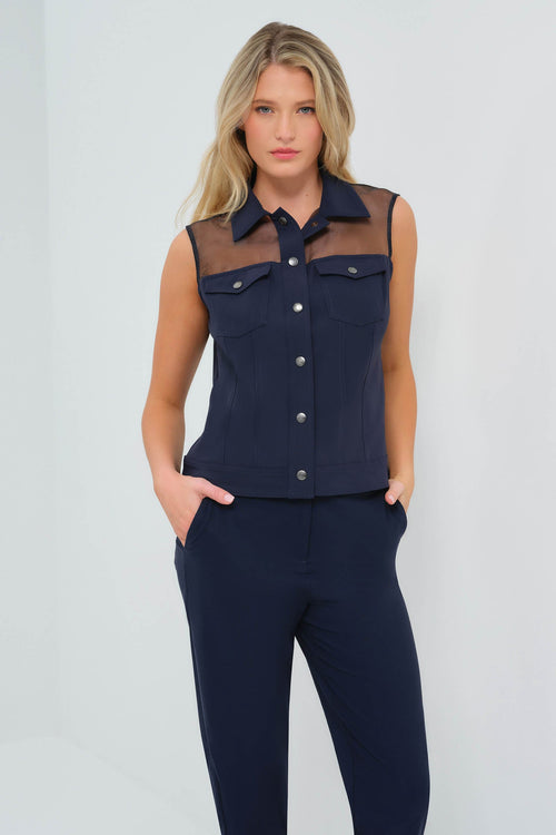 Lenox Organza & Performance Twill Sleeveless Trucker Vest ANATOMIE