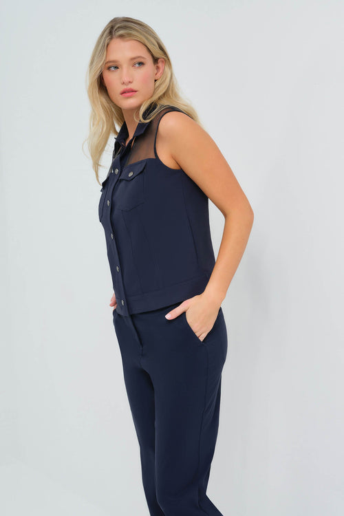 Lenox Organza & Performance Twill Sleeveless Trucker Vest ANATOMIE
