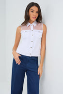 Lenox Organza & Performance Twill Sleeveless Trucker Vest ANATOMIE